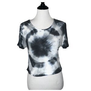 Brandy‎ Melville Tie Dye Crop Top Ribbed Blue Short Sleeve Women Size One Size